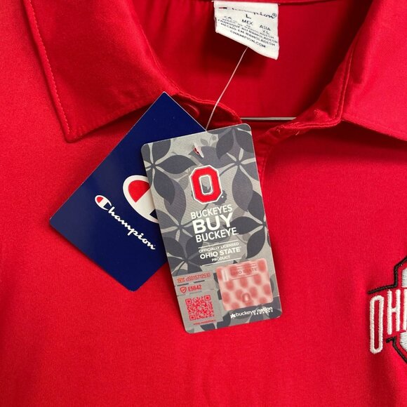 Champion Men's L Ohio State Buckeyes Polo Shirt Red n1067 - Picture 4 of 7